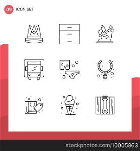 Outline Pack of 9 Universal Symbols of shats, lorry, furniture, delivery, lab Editable Vector Design Elements