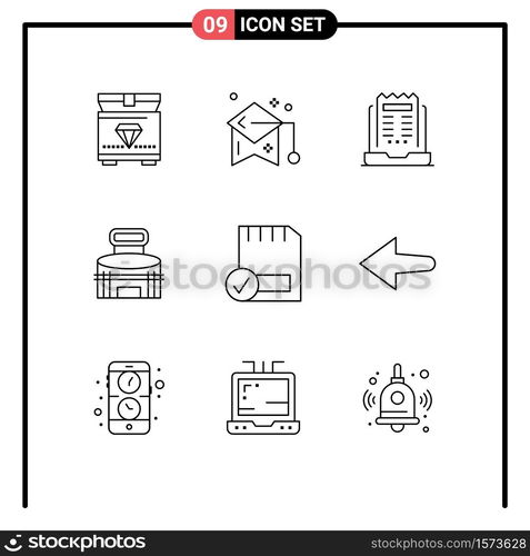 Outline Pack of 9 Universal Symbols of stadium, game, business, exterior, newspaper Editable Vector Design Elements