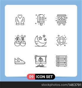 Outline Pack of 9 Universal Symbols of star, night, board, mode, lab Editable Vector Design Elements