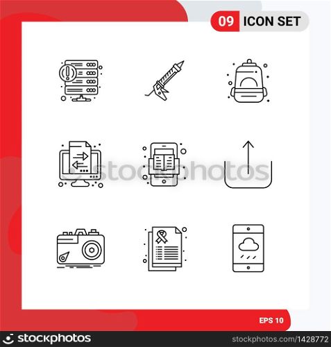 Outline Pack of 9 Universal Symbols of transfer, finance, construction, banking, mountain Editable Vector Design Elements
