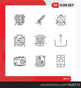 Outline Pack of 9 Universal Symbols of transfer, finance, construction, banking, mountain Editable Vector Design Elements
