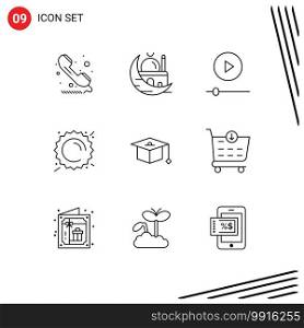 Outline Pack of 9 Universal Symbols of weather, sun, mosque, summer, player Editable Vector Design Elements