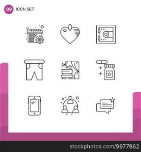 Outline Pack of 9 Universal Symbols of wedding, arch, lock, traveling, pants Editable Vector Design Elements