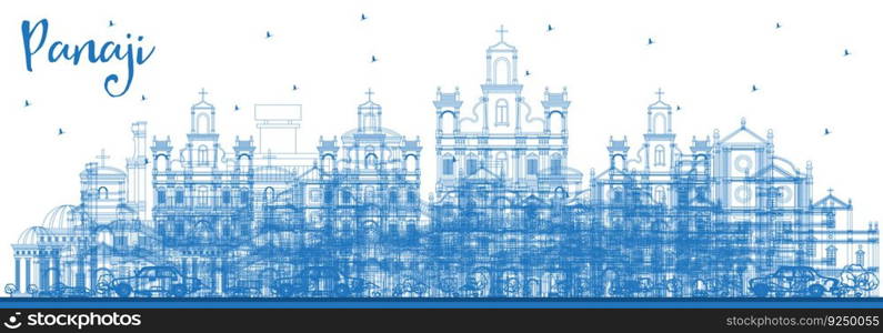 Outline Panaji India City Skyline with Blue Buildings. Vector Illustration. Business Travel and Tourism Concept with Historic Architecture. Panaji Cityscape with Landmarks. 