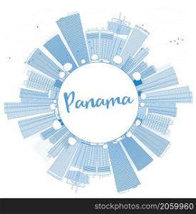 Outline Panama City skyline with blue skyscrapers and copy space. Vector Illustration. Business travel and tourism concept with place for text. Image for presentation, banner, placard and web site.