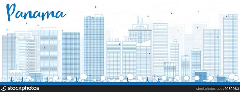 Outline Panama City skyline with blue skyscrapers. Vector Illustration