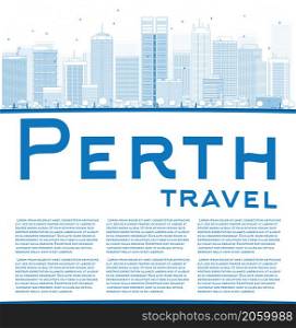 Outline Perth skyline with blue buildings and copy space. Vector illustration. Business travel and tourism concept with place for text. Image for presentation, banner, placard and web site.