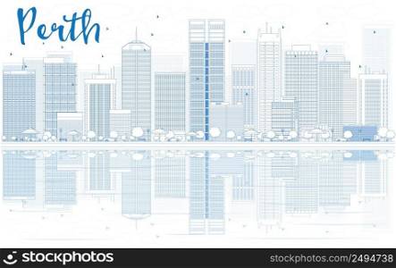 Outline Perth skyline with blue buildings and reflections. Vector illustration. Business travel and tourism concept with place for text. Image for presentation, banner, placard and web site.