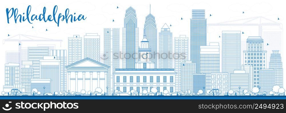 Outline Philadelphia Skyline with Blue Buildings. Vector Illustration. Business Travel and Tourism Concept with Philadelphia City Buildings. Image for Presentation Banner Placard and Web Site.