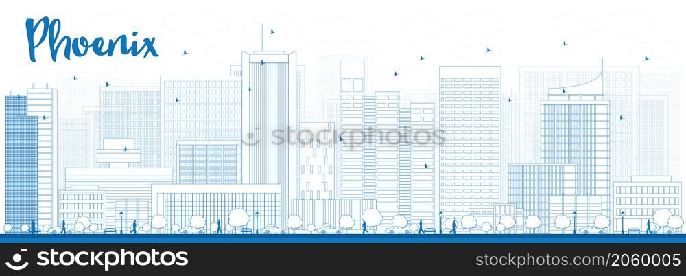 Outline Phoenix Skyline with Blue Buildings. Vector Illustration
