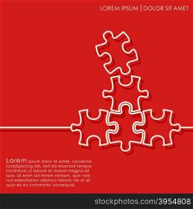 Outline puzzle on red background. Brochures, flyer, card design template. Vector illustration