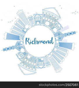 Outline Richmond (Virginia) Skyline with Blue Buildings and Copy Space. Vector Illustration. Business Travel and Tourism Conceptwith Modern Buildings.Image for Presentation, Banner and Web Site.