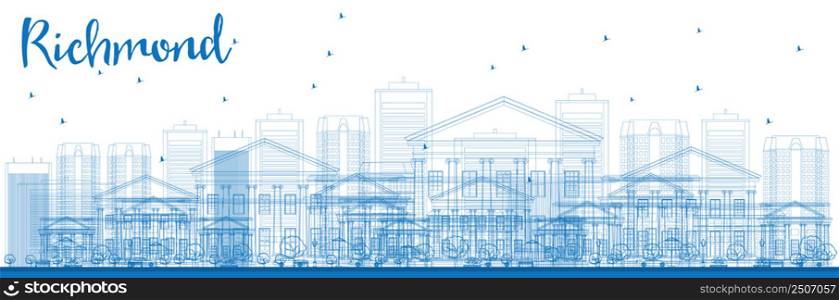 Outline Richmond (Virginia) Skyline with Blue Buildings. Vector Illustration. Business Travel and Tourism Conceptwith Modern Buildings. Image for Presentation, Banner, Placard and Web Site.