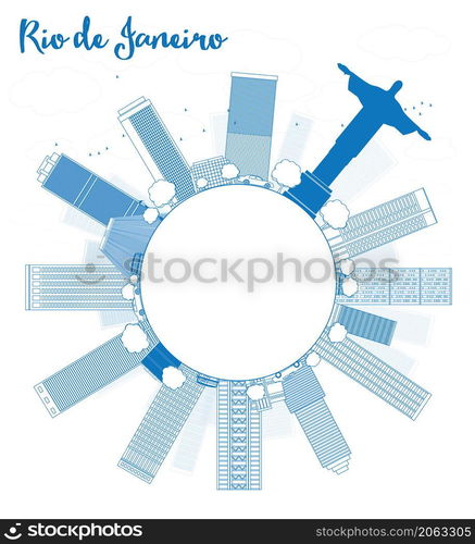 Outline Rio de Janeiro skyline with blue buildings and copy space. Vector illustration