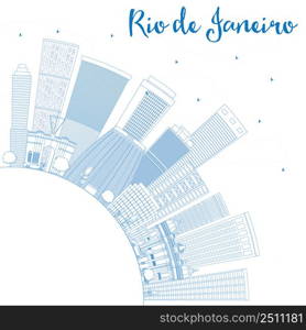 Outline Rio de Janeiro Skyline with Blue Buildings and Copy Space. Vector Illustration. Business Travel and Tourism Concept with Modern Architecture. Image for Presentation Banner Placard.