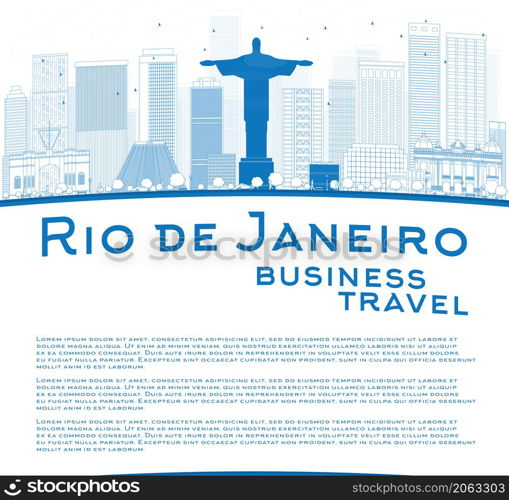 Outline Rio de Janeiro skyline with blue buildings and place for text. Business travel concept. Vector illustration