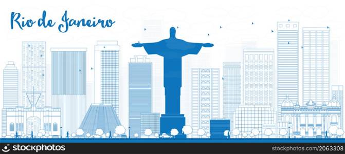Outline Rio de Janeiro skyline with blue buildings. Vector illustration