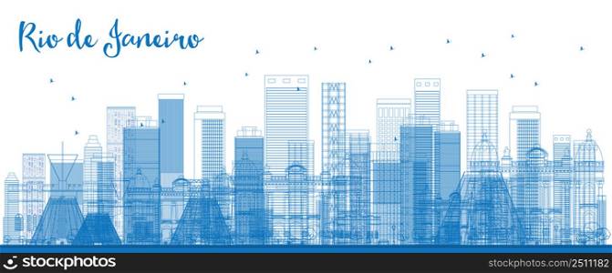 Outline Rio de Janeiro skyline with blue buildings. Vector illustration. Business travel and tourism concept with modern buildings. Image for presentation, banner, placard and web site.