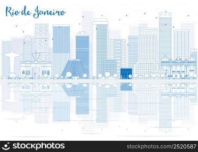 Outline Rio de Janeiro skyline with blue buildings. Vector illustration. Business travel and tourism concept with place for text. Image for presentation, banner, placard and web site.