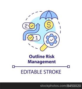 Outline risk management concept icon. Step of procurement process abstract idea thin line illustration. Action plan. Isolated outline drawing. Editable stroke. Arial, Myriad Pro-Bold fonts used. Outline risk management concept icon