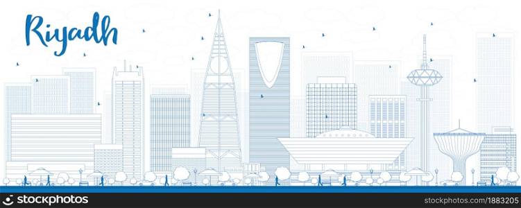 Outline Riyadh skyline with blue buildings. Vector illustration. Business and tourism concept with skyscrapers. Image for presentation, banner, placard or web site