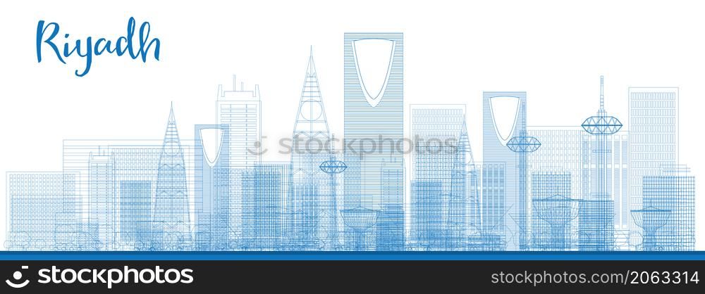 Outline Riyadh skyline with blue buildings. Vector illustration. Business and tourism concept with skyscrapers. Image for presentation, banner, placard or web site