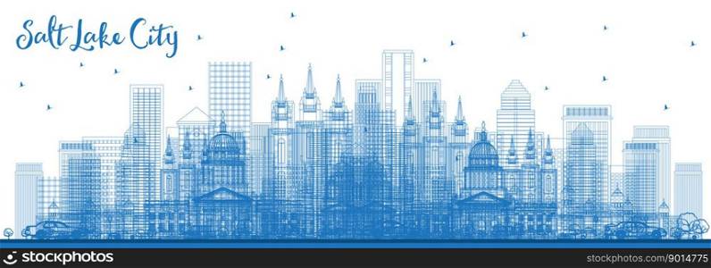 Outline Salt Lake City USA Skyline with Blue Buildings. Vector Illustration. Business Travel and Tourism Concept with Historic Architecture. Salt Lake City Utah Cityscape with Landmarks.