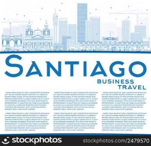 Outline Santiago Chile Skyline with Blue Buildings and Copy Space. Vector Illustration. Business Travel and Tourism Concept with Modern Buildings. Image for Presentation Banner Placard and Web Site.