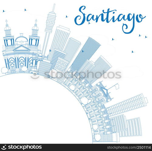 Outline Santiago Chile Skyline with Blue Buildings and Copy Space. Vector Illustration. Business Travel and Tourism Concept with Modern Buildings. Image for Presentation Banner Placard and Web Site.