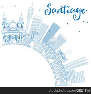 Outline Santiago Chile Skyline with Blue Buildings and Copy Space. Vector Illustration. Business Travel and Tourism Concept with Modern Buildings. Image for Presentation Banner Placard and Web Site.