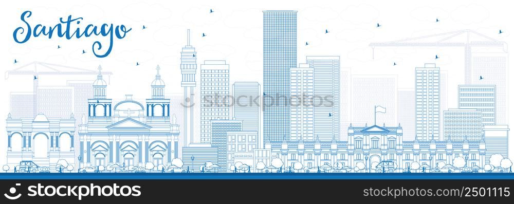 Outline Santiago Chile Skyline with Blue Buildings. Vector Illustration. Business Travel and Tourism Concept with Modern Buildings. Image for Presentation Banner Placard and Web Site.