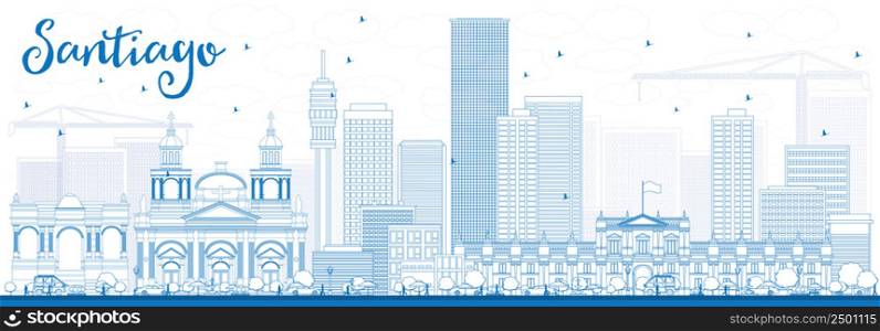 Outline Santiago Chile Skyline with Blue Buildings. Vector Illustration. Business Travel and Tourism Concept with Modern Buildings. Image for Presentation Banner Placard and Web Site.