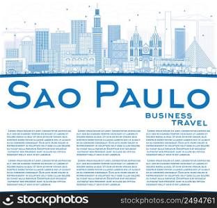 Outline Sao Paulo Skyline with Blue Buildings and Copy Space. Vector Illustration. Business Travel and Tourism Concept with Modern Buildings. Image for Presentation Banner Placard and Web Site.