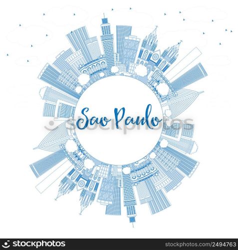 Outline Sao Paulo Skyline with Blue Buildings and Copy Space. Vector Illustration. Business Travel and Tourism Concept with Modern Buildings.
