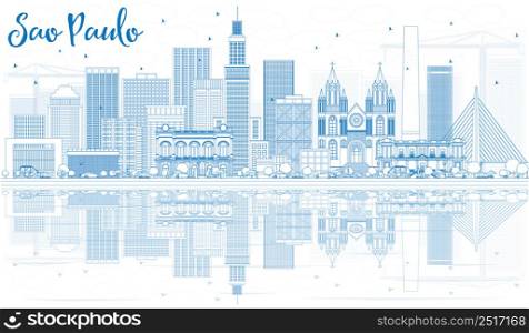 Outline Sao Paulo Skyline with Blue Buildings and Reflections. Vector Illustration. Business Travel and Tourism Concept with Modern Buildings. Image for Presentation Banner Placard and Web Site.