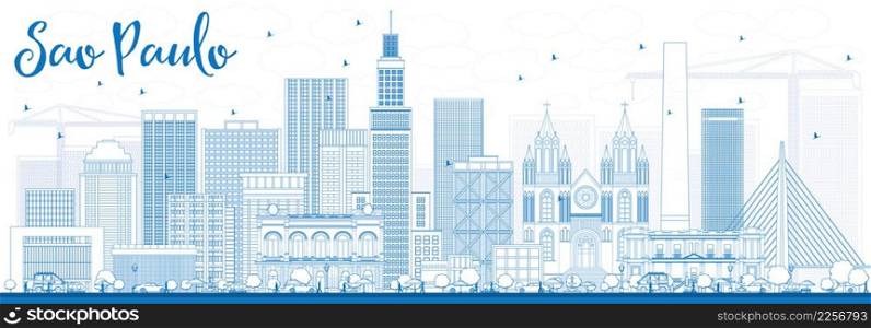 Outline Sao Paulo Skyline with Blue Buildings. Vector Illustration. Business Travel and Tourism Concept with Modern Buildings. Image for Presentation Banner Placard and Web Site.