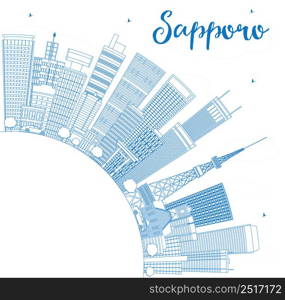 Outline Sapporo Skyline with Blue Buildings and Copy Space. Vector Illustration. Business and Tourism Concept with Modern Buildings. Image for Presentation, Banner, Placard or Web Site.