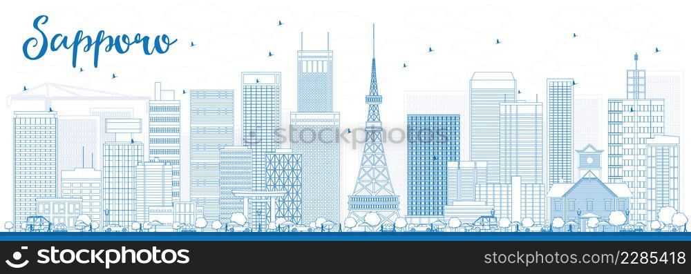 Outline Sapporo Skyline with Blue Buildings. Vector Illustration. Business and Tourism Concept with Modern Buildings. Image for Presentation, Banner, Placard or Web Site.
