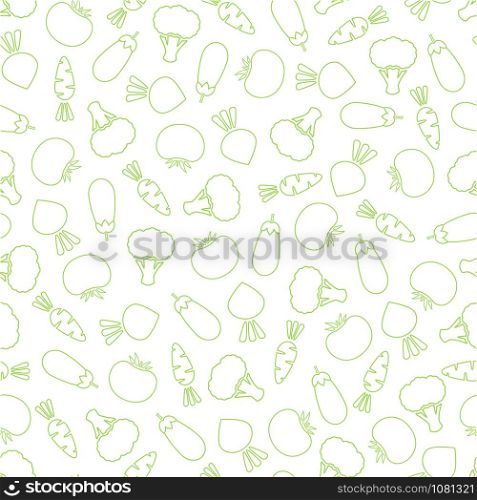 Outline seamless vegetable background vector flat illustration. Fresh food background in green and white colors with line silhouette vegetable seamless element for healthy diet decor or wallpaper. Outline seamless vegetable background illustration