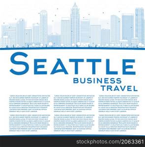 Outline Seattle City Skyline with Blue Buildings and copy space. Business travel concept. Vector Illustration