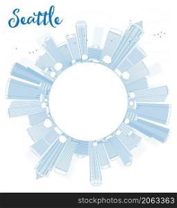 Outline Seattle City Skyline with Blue Buildings and copy space. Vector Illustration