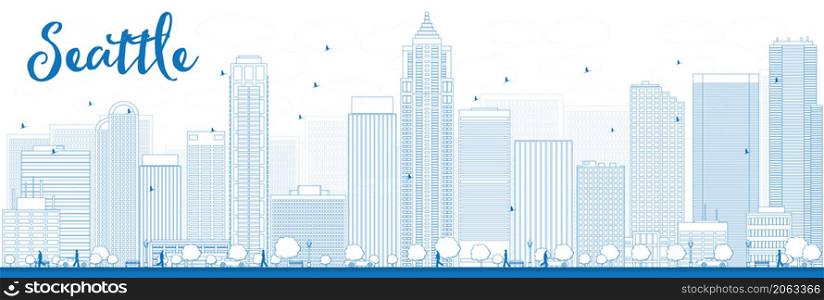 Outline Seattle City Skyline with Blue Buildings. Vector Illustration