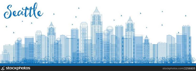 Outline Seattle City Skyline with Blue Buildings. Vector Illustration. Business travel and tourism concept with modern buildings. Image for presentation, banner, placard and web site.