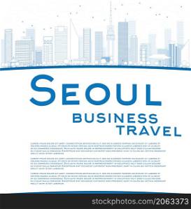 Outline Seoul skyline with blue building and copy space. Business travel concept. Vector illustration