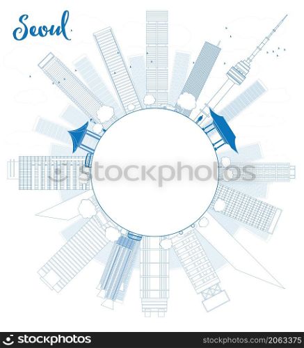 Outline Seoul skyline with blue building and copy space Vector illustration