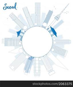 Outline Seoul skyline with blue building and copy space Vector illustration