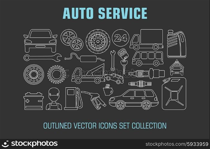 Outline set auto service icons. Vector illustration