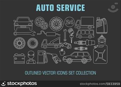 Outline set auto service icons. Vector illustration