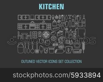 Outline set cooking and food icons. Vector illustration
