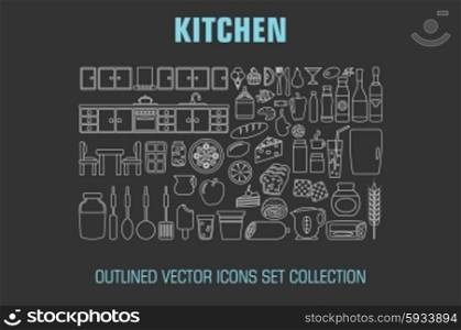 Outline set cooking and food icons. Vector illustration